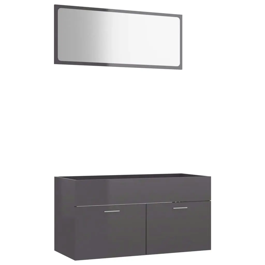 2 Piece Bathroom Furniture Set High Gloss Grey Engineered Wood 804808