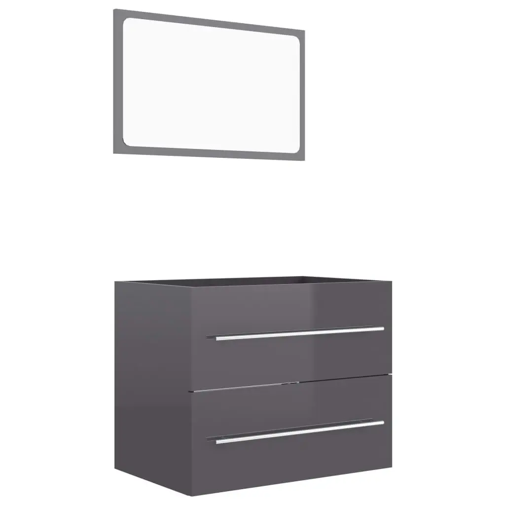 2 Piece Bathroom Furniture Set High Gloss Grey Engineered Wood 804835