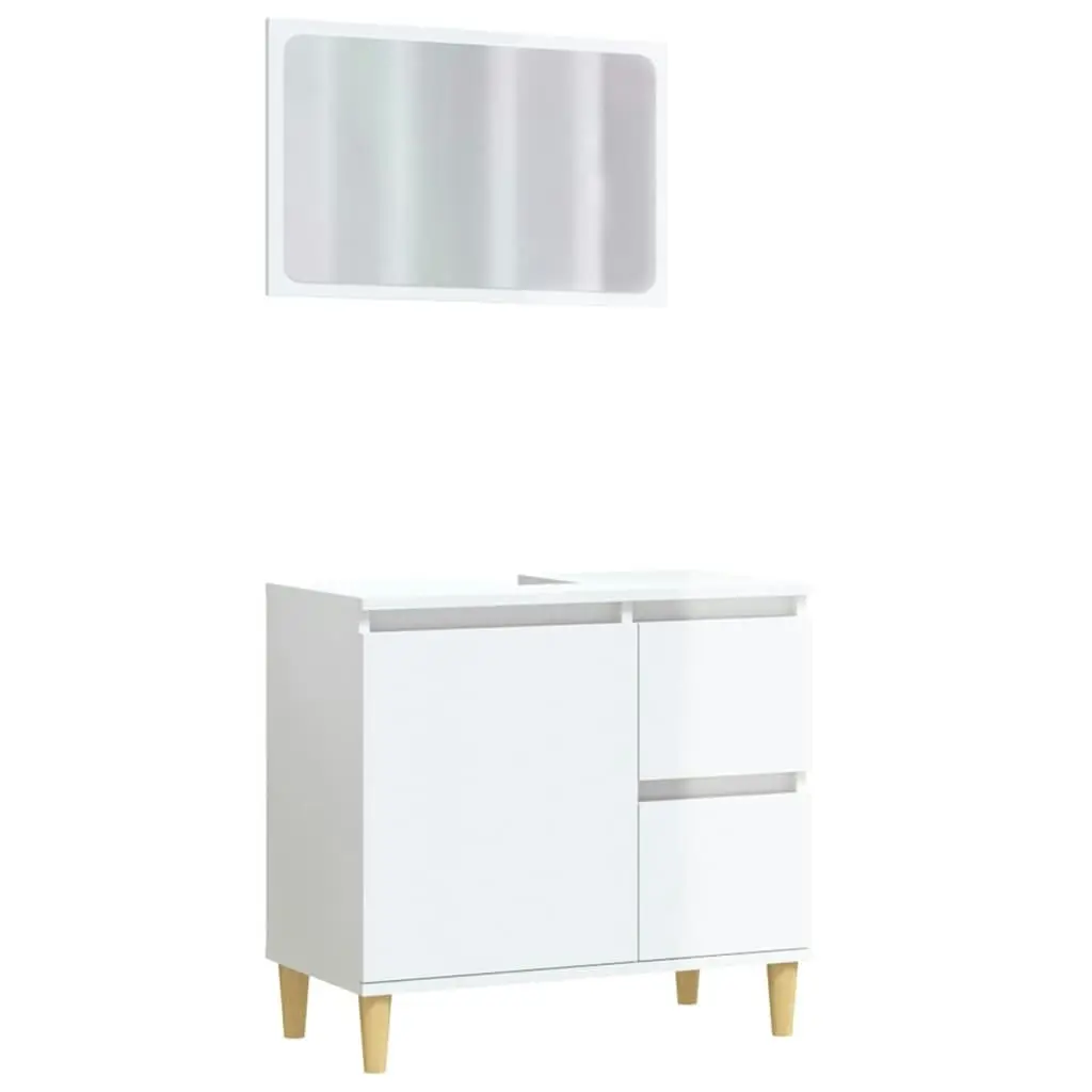 2 Piece Bathroom Furniture Set High Gloss White Engineered Wood 3185563