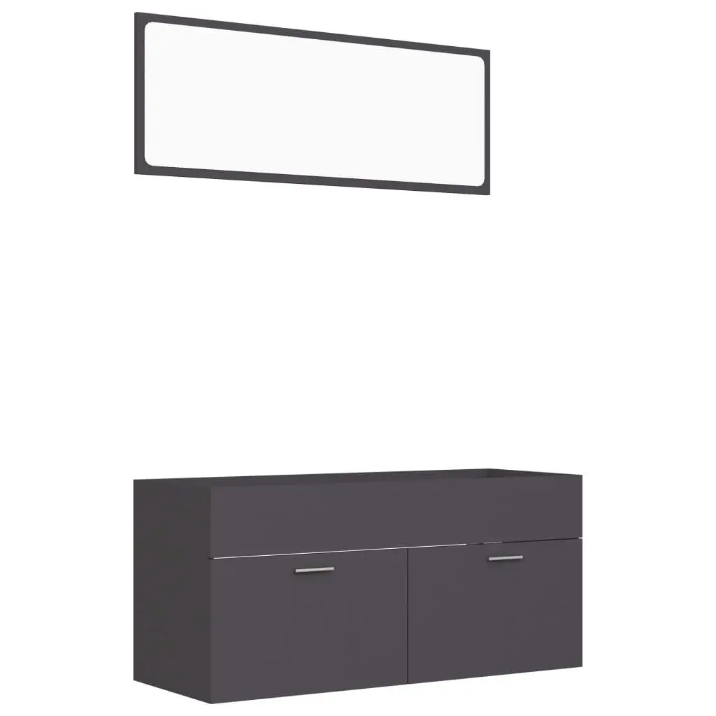 2 Piece Bathroom Furniture Set Grey Engineered Wood 804811