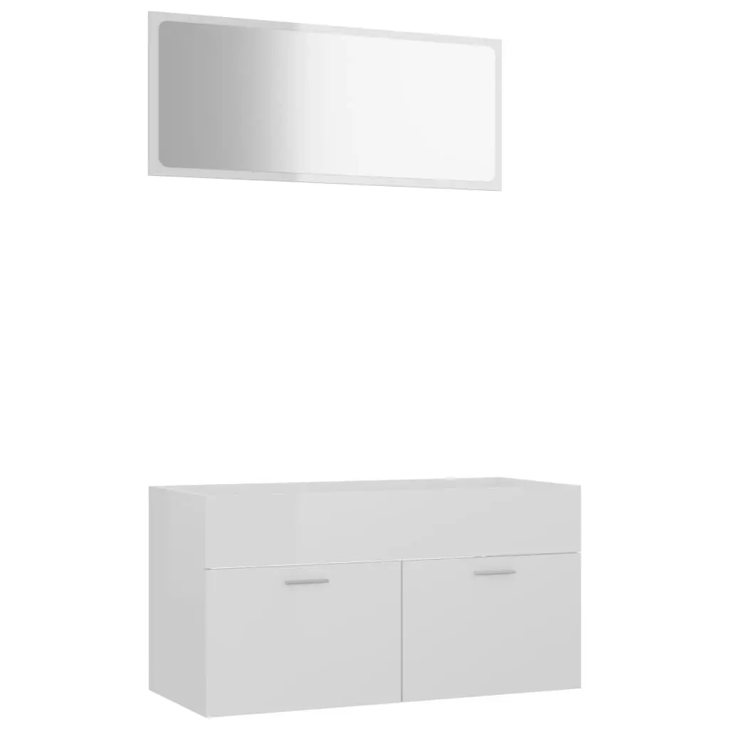 2 Piece Bathroom Furniture Set High Gloss White Engineered Wood 804806