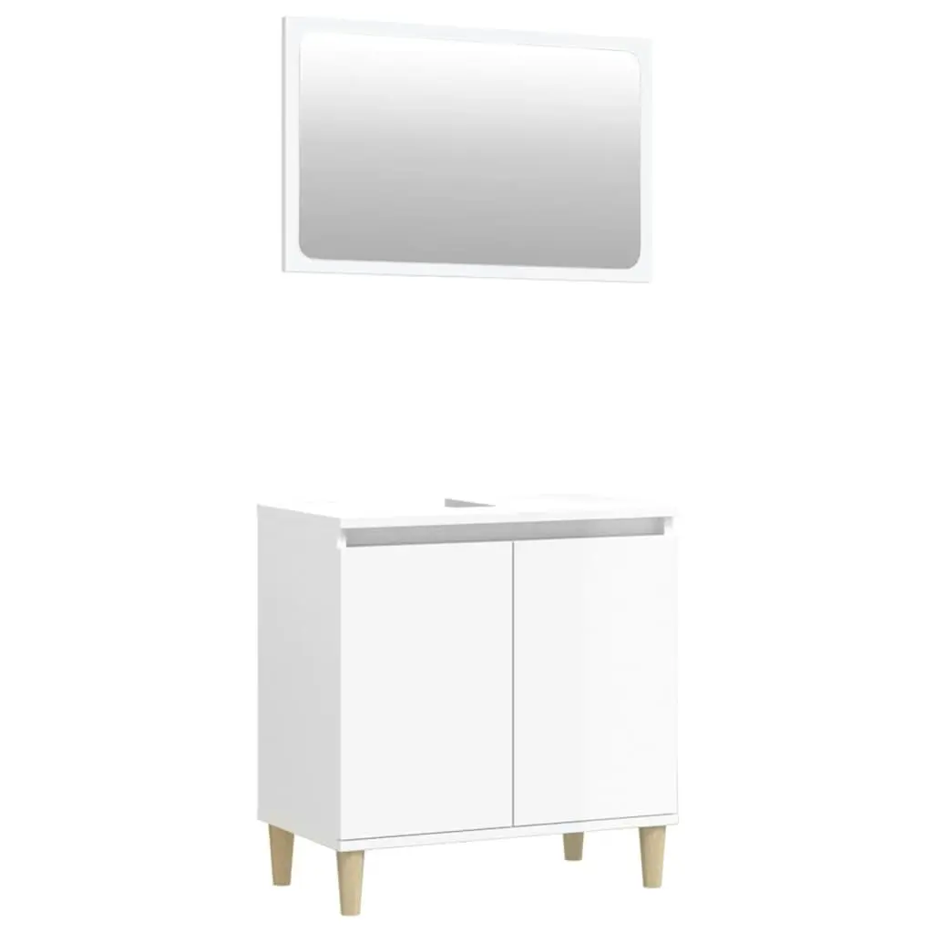 2 Piece Bathroom Furniture Set High Gloss White Engineered Wood 3185691