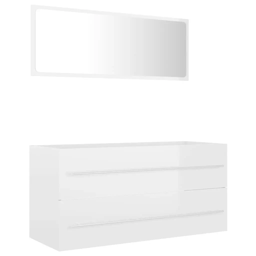 2 Piece Bathroom Furniture Set High Gloss White Engineered Wood 804860