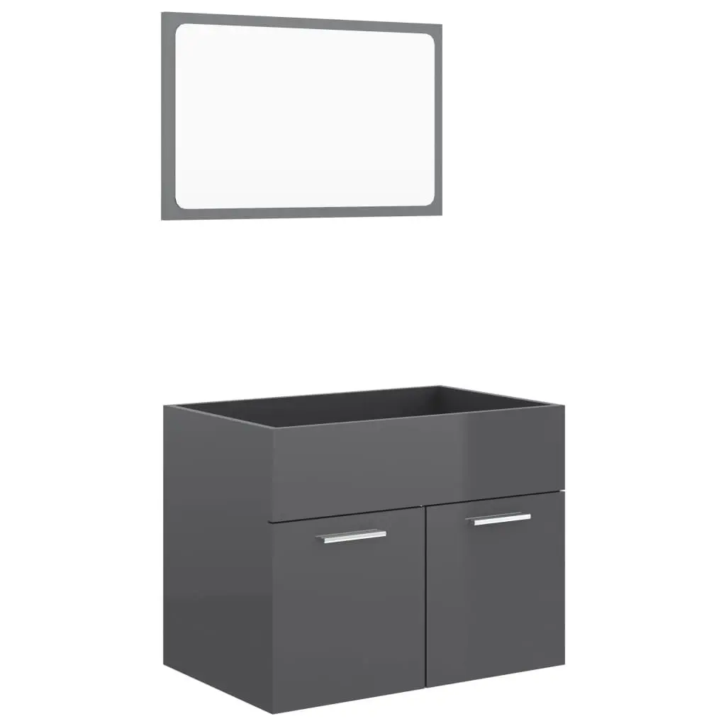 2 Piece Bathroom Furniture Set High Gloss Grey Engineered Wood 804790