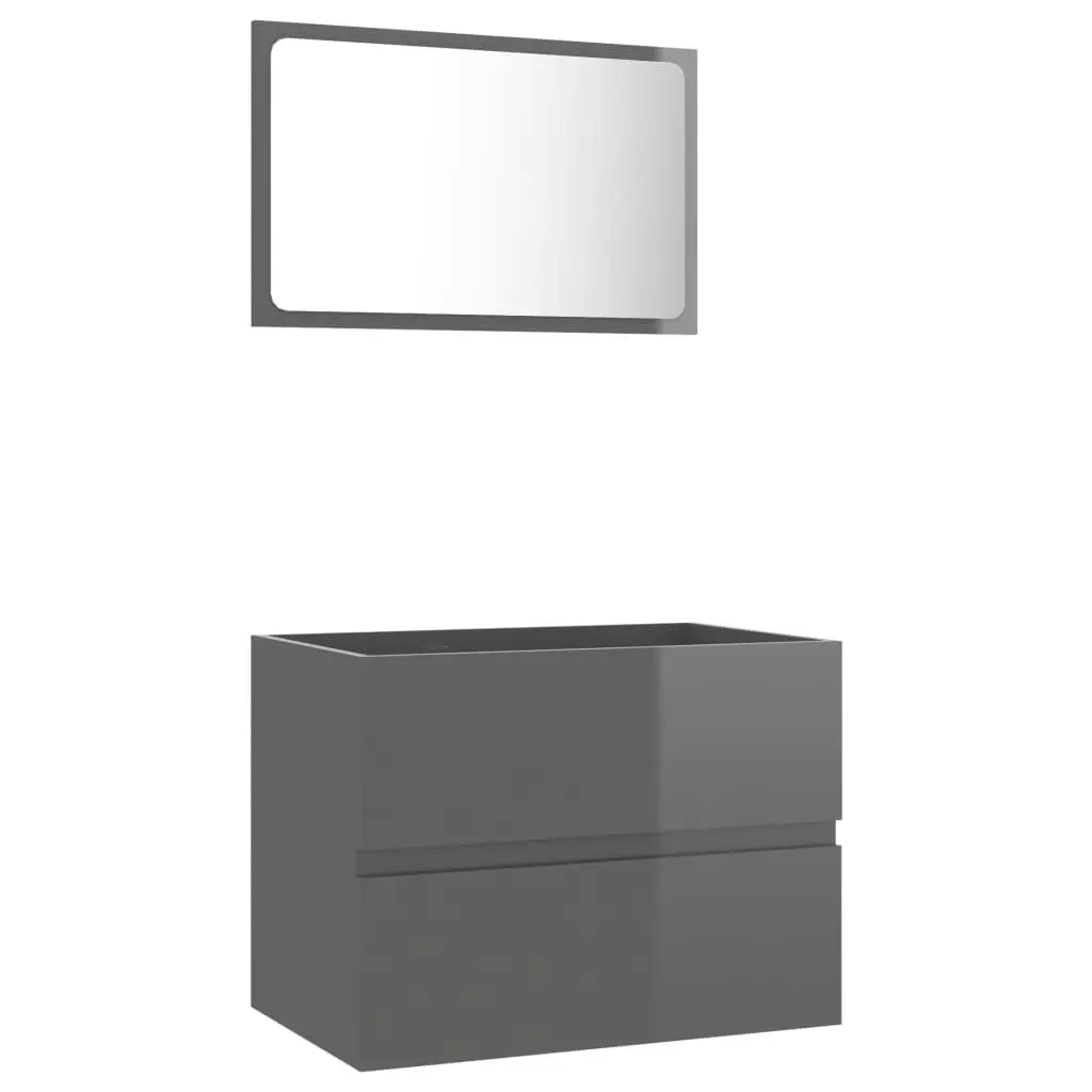 2 Piece Bathroom Furniture Set Grey Engineered Wood 804874