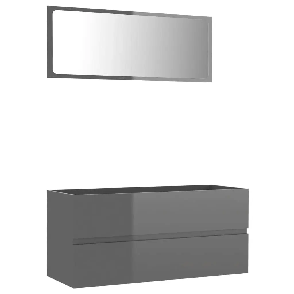 2 Piece Bathroom Furniture Set High Gloss Grey Engineered Wood 804907