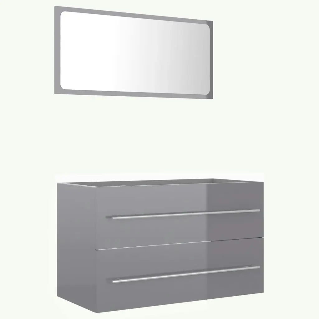 2 Piece Bathroom Furniture Set High Gloss Grey Engineered Wood 804844