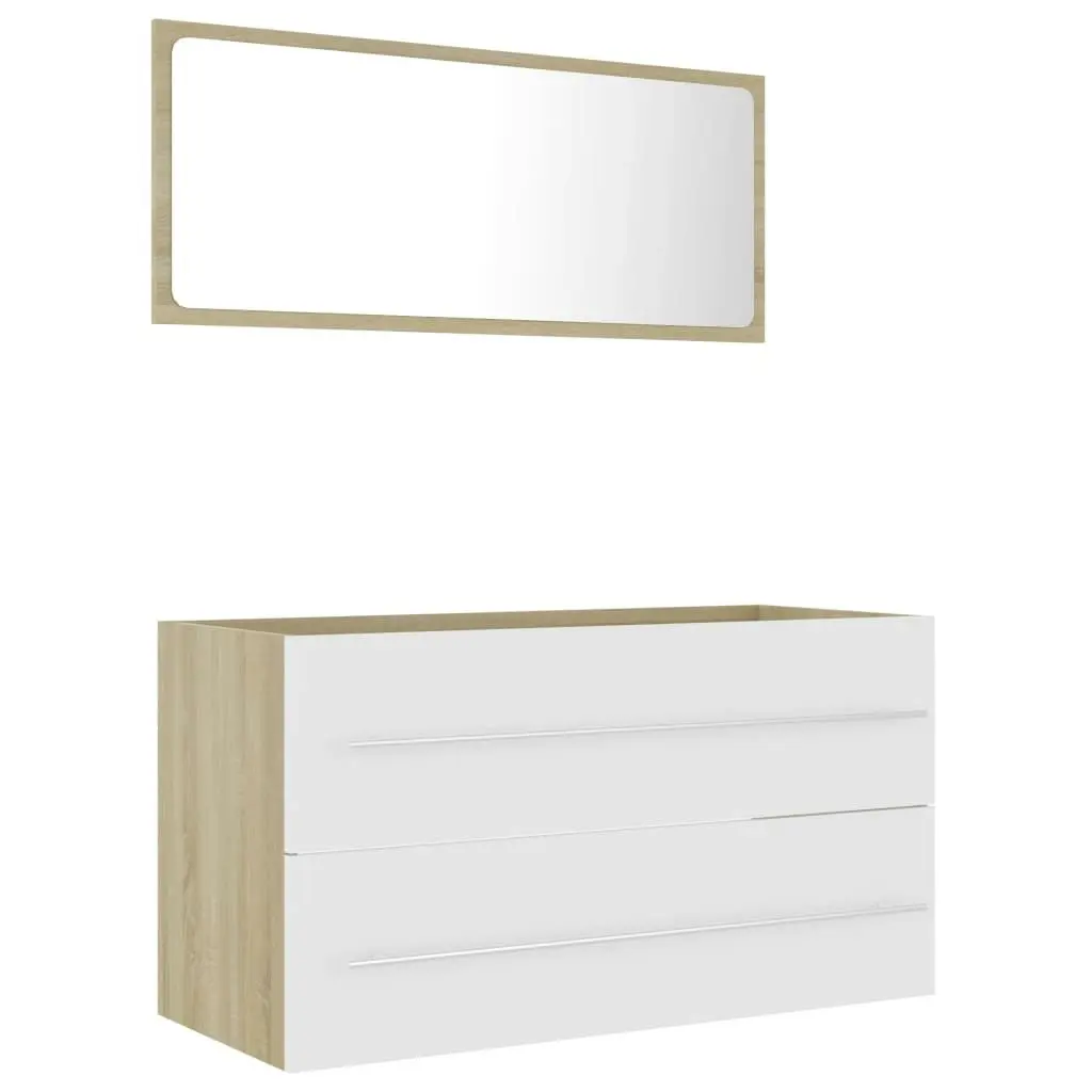 2 Piece Bathroom Furniture Set White and Sonoma Oak Engineered Wood 804850