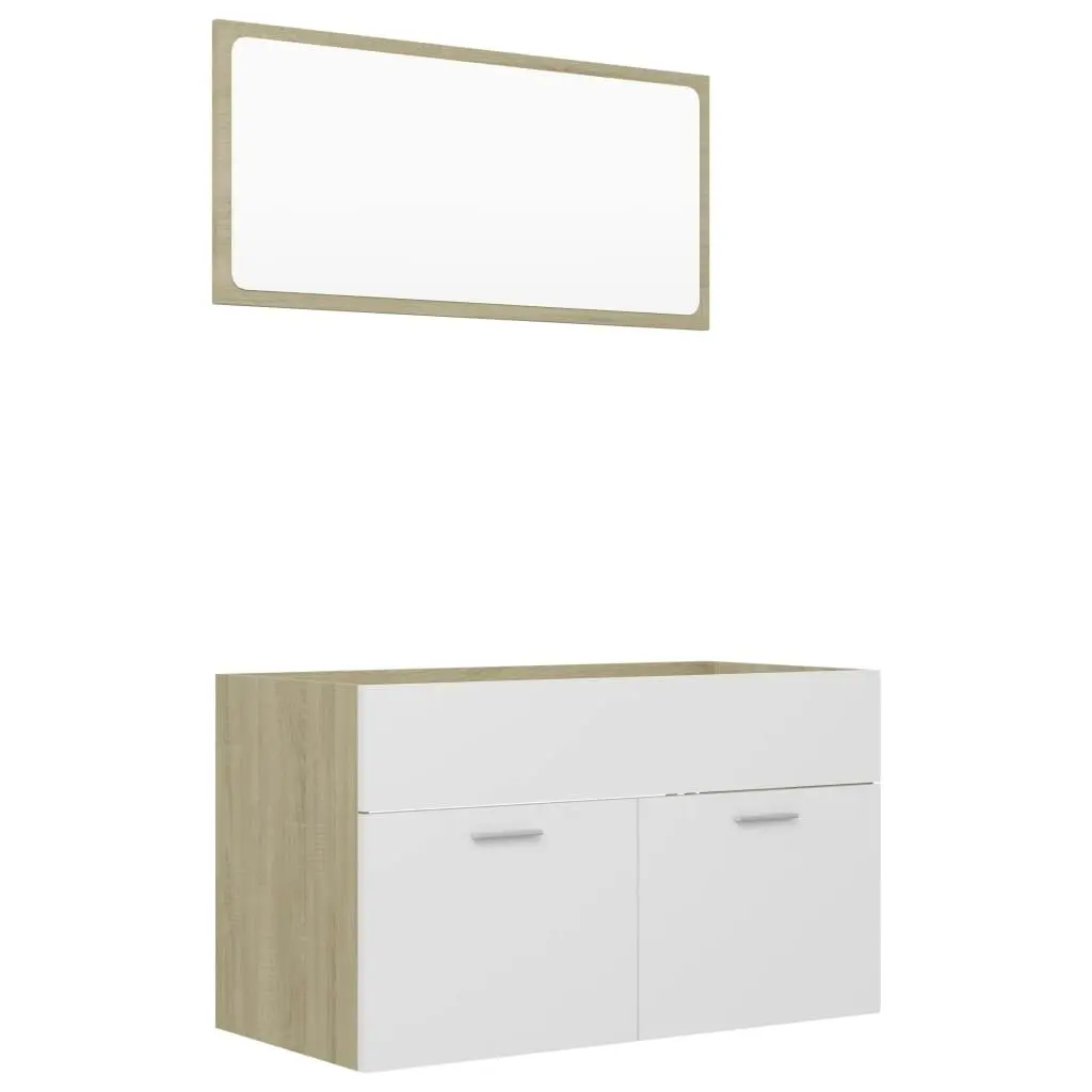 2 Piece Bathroom Furniture Set White and Sonoma Oak Engineered Wood 804796