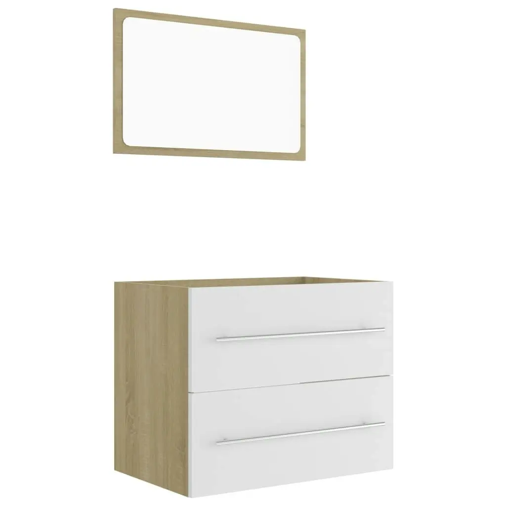 2 Piece Bathroom Furniture Set White and Sonoma Oak Engineered Wood 804832