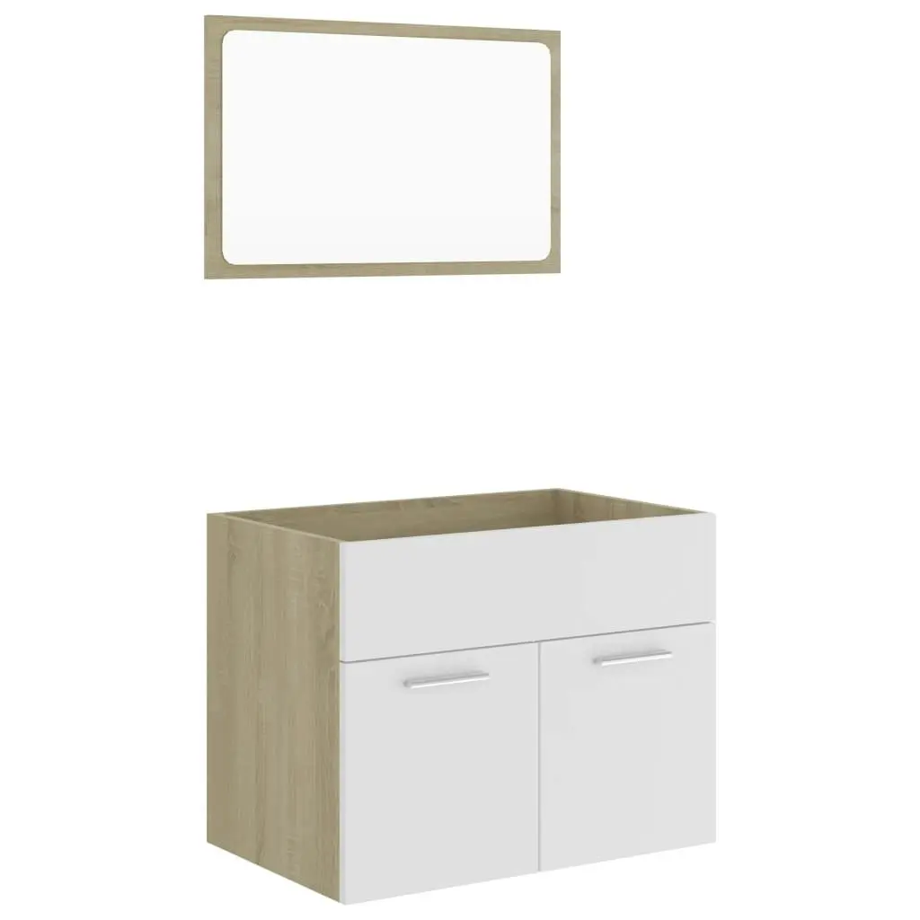 2 Piece Bathroom Furniture Set White and Sonoma Oak Engineered Wood 804787