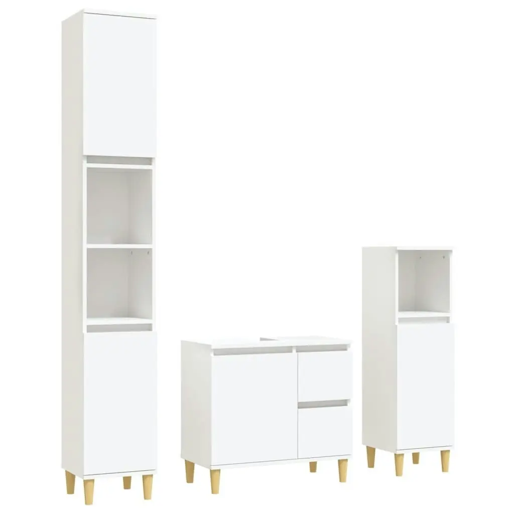 3 Piece Bathroom Cabinet Set White Engineered Wood 3185535