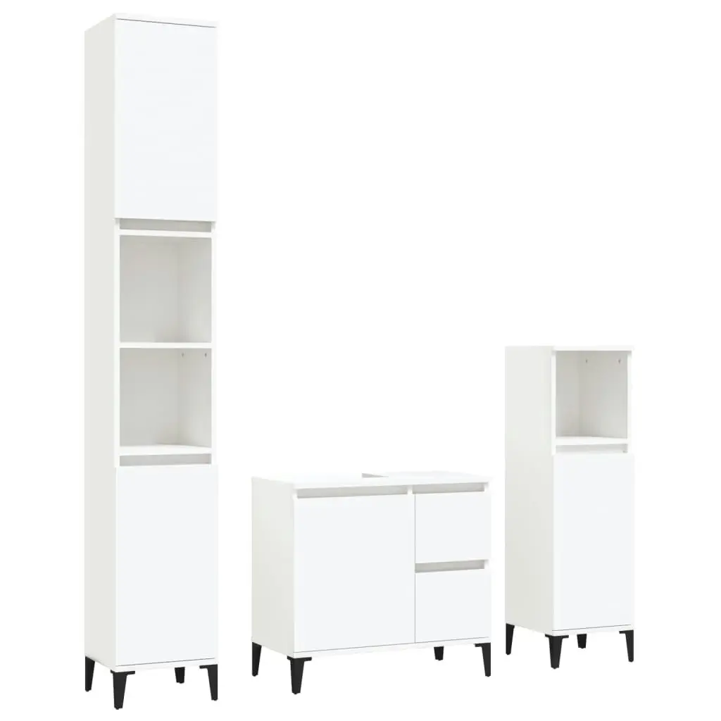 3 Piece Bathroom Cabinet Set White Engineered Wood 3185543