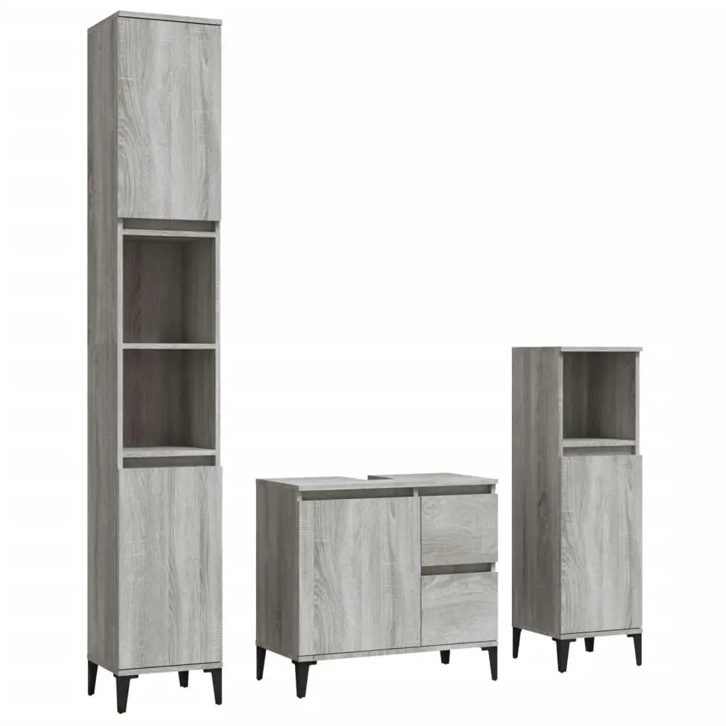 3 Piece Bathroom Cabinet Set Grey Sonoma Engineered Wood 3185549