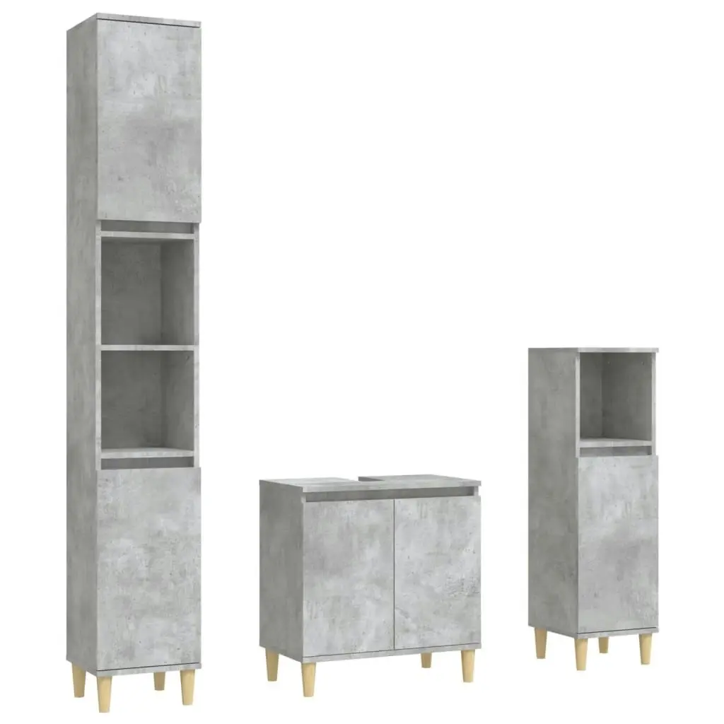 3 Piece Bathroom Furniture Set Concrete Grey Engineered Wood 3185585