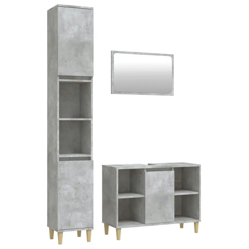 3 Piece Bathroom Furniture Set Concrete Grey Engineered Wood 3185683