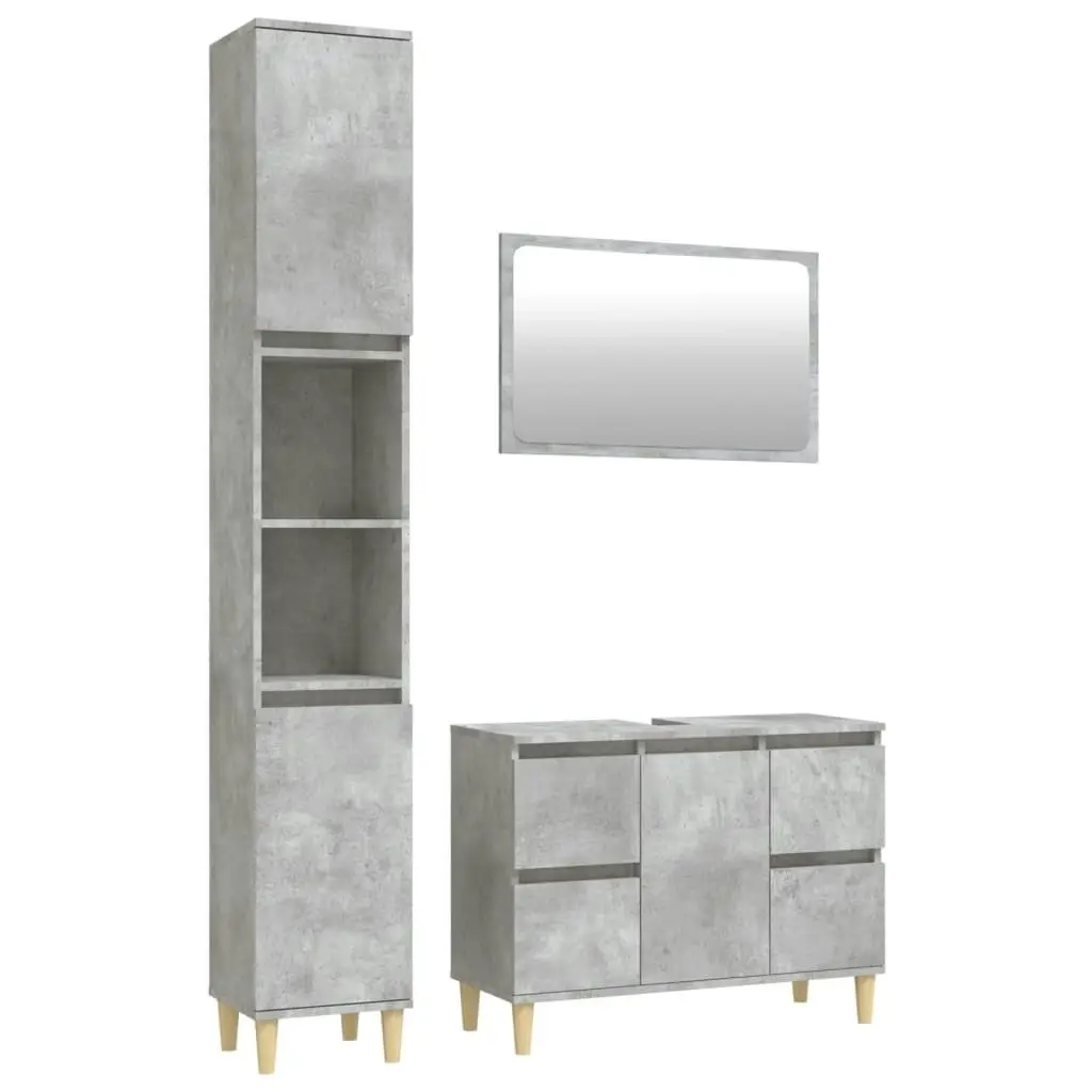 3 Piece Bathroom Furniture Set Concrete Grey Engineered Wood 3185673