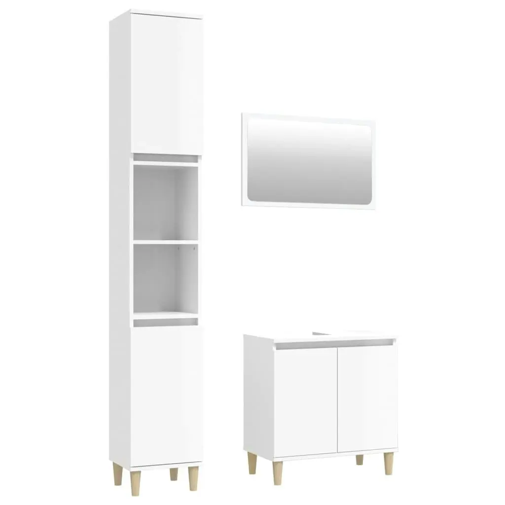 3 Piece Bathroom Furniture Set High Gloss White Engineered Wood 3185661