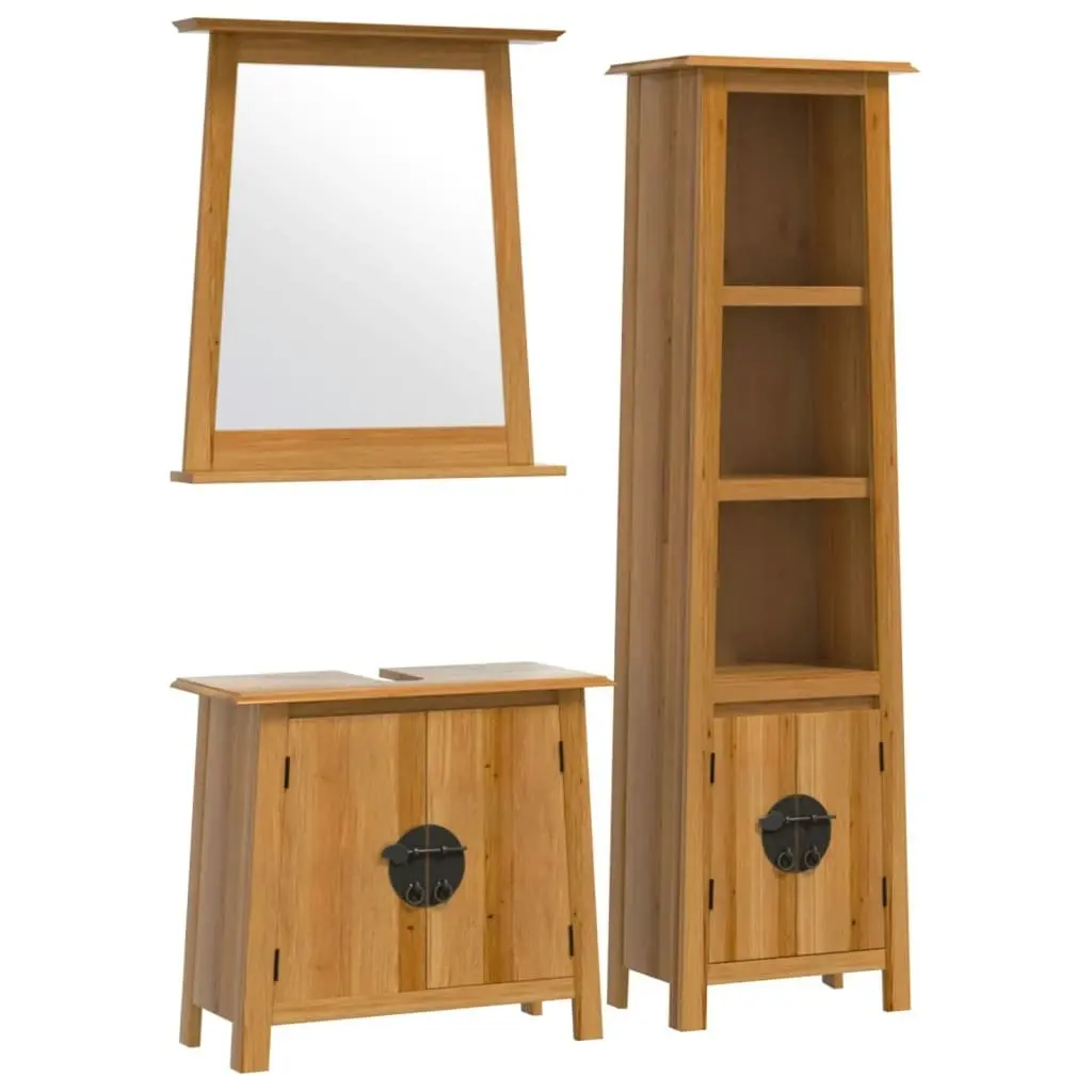 3 Piece Bathroom Furniture Set Solid Wood Pine 3223462