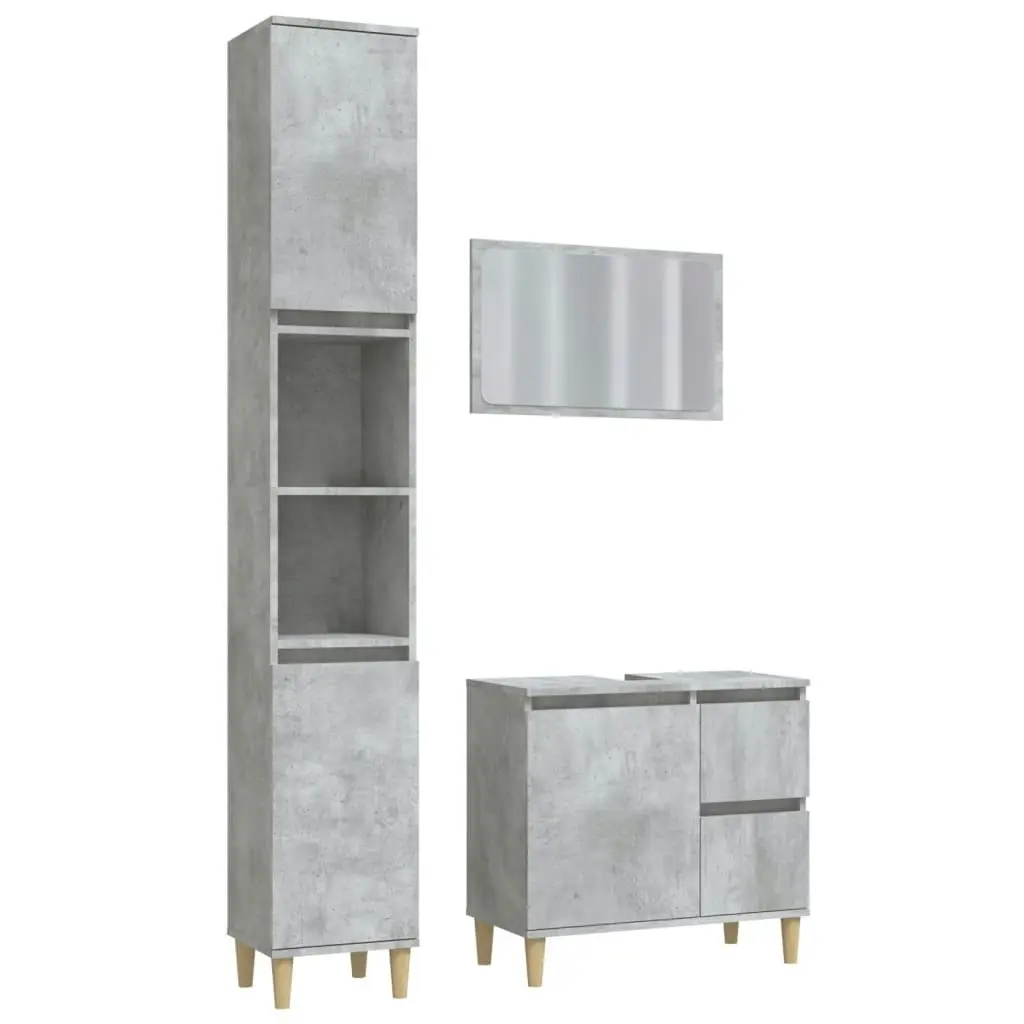 3 Piece Bathroom Furniture Set Concrete Grey Engineered Wood 3185575