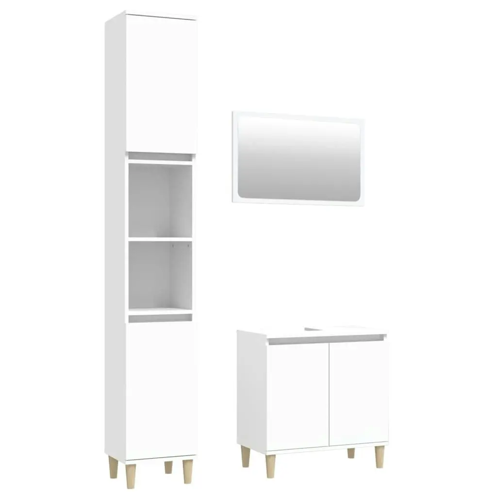 3 Piece Bathroom Furniture Set White Engineered Wood 3185659