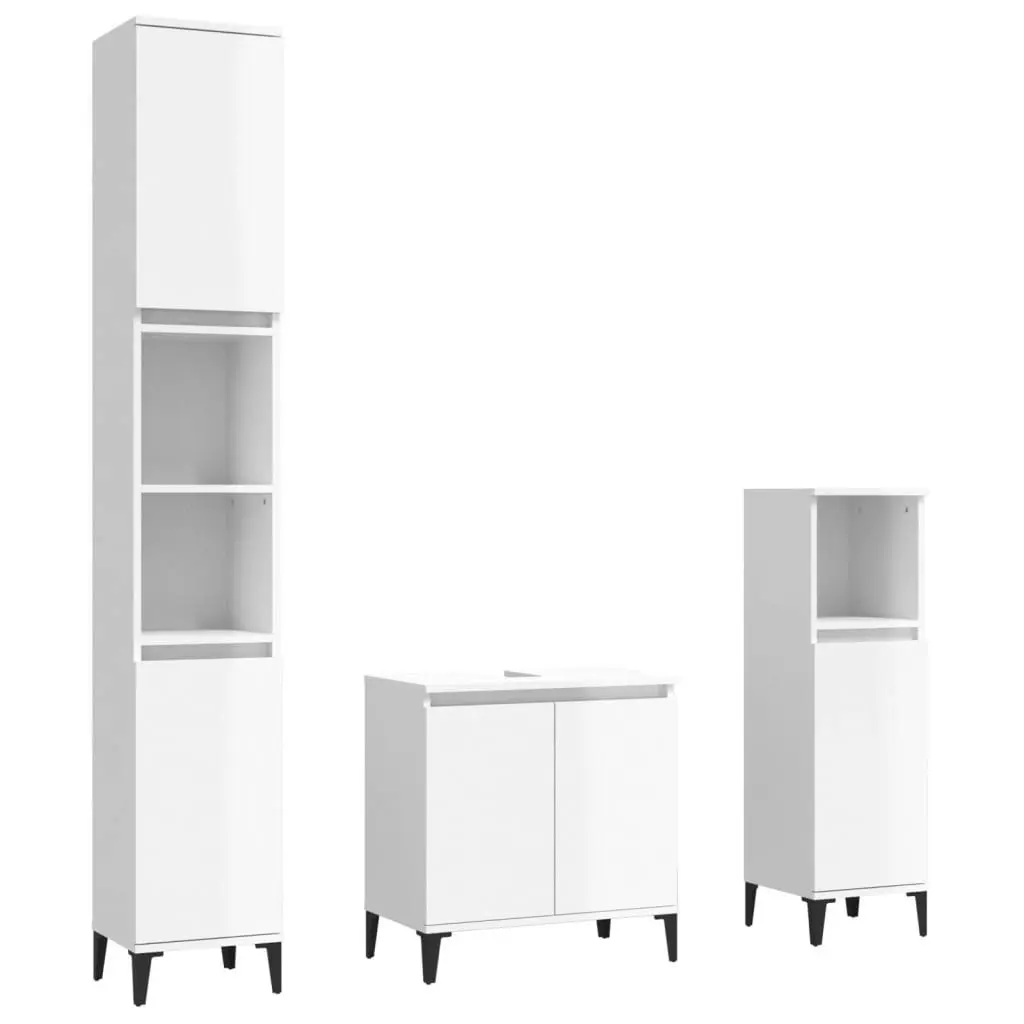 3 Piece Bathroom Furniture Set High Gloss White Engineered Wood 3185591