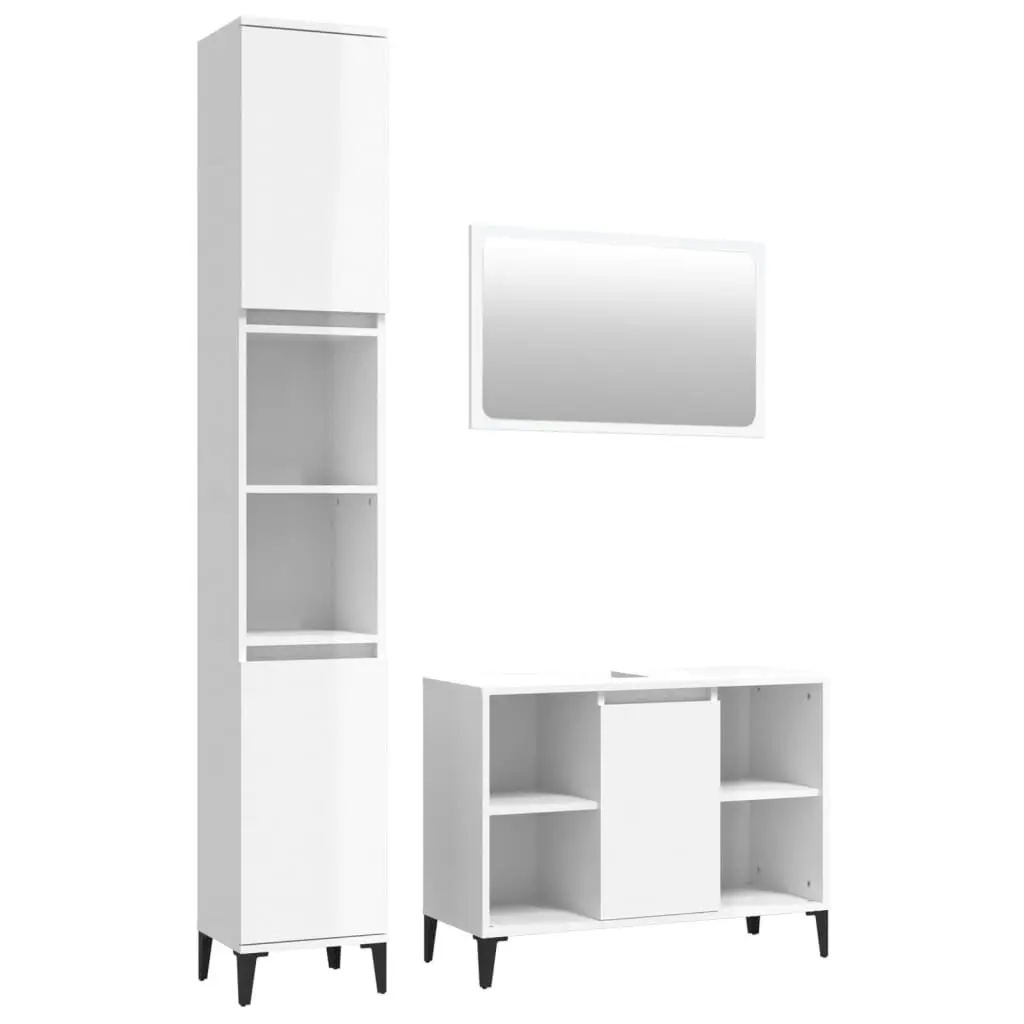 3 Piece Bathroom Furniture Set High Gloss White Engineered Wood 3185686