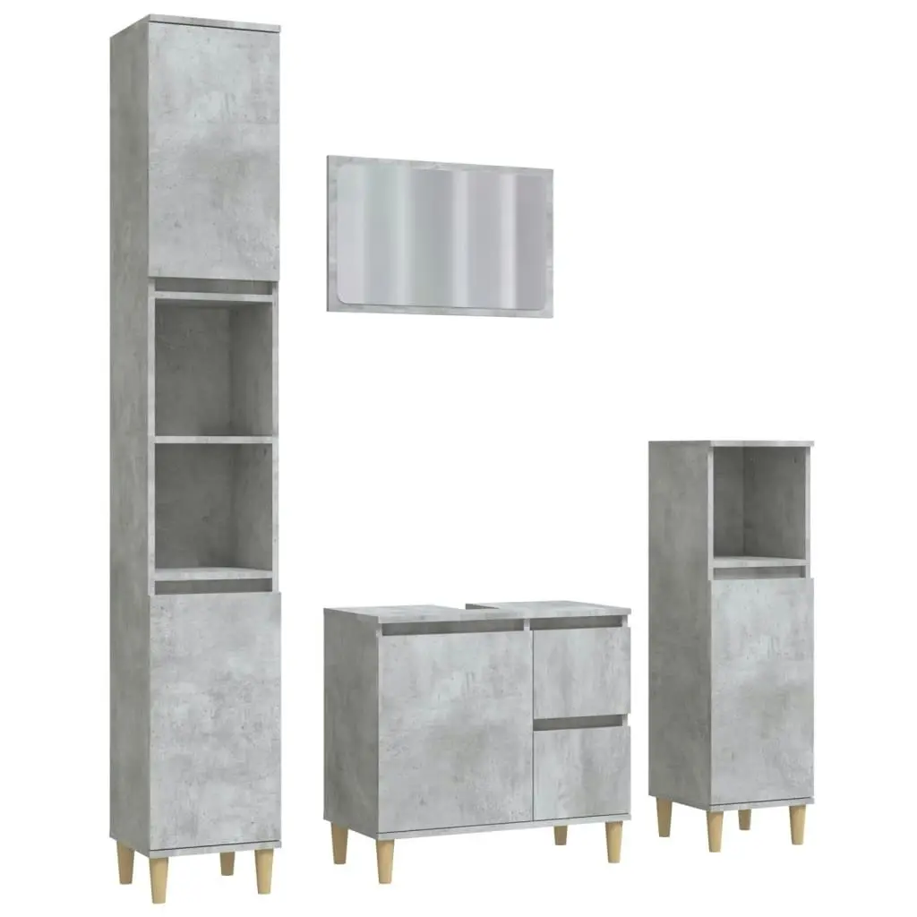 4 Piece Bathroom Furniture Set Concrete Grey Engineered Wood 3185555