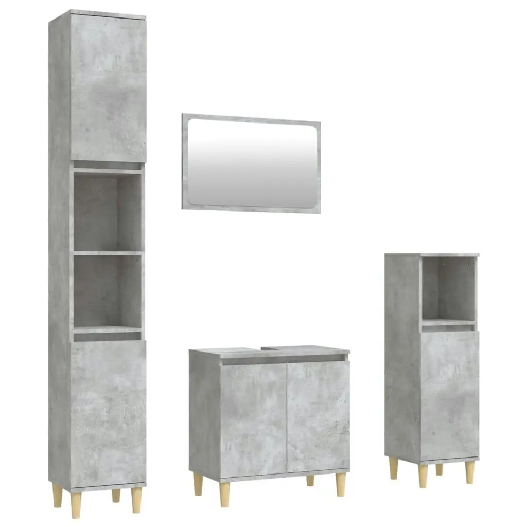 4 Piece Bathroom Furniture Set Concrete Grey Engineered Wood 3185633