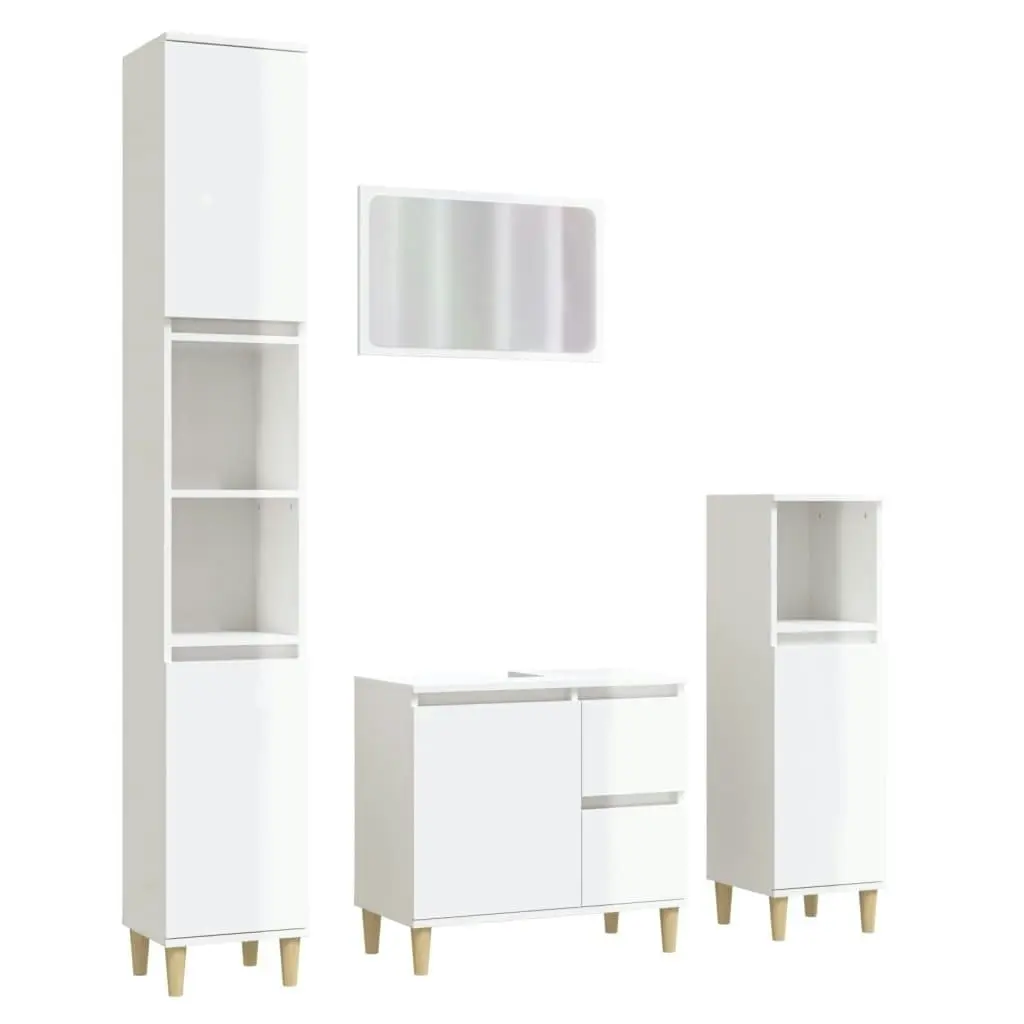 4 Piece Bathroom Furniture Set High Gloss White Engineered Wood 3185553