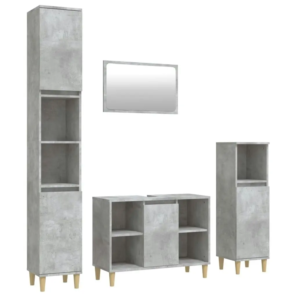 4 Piece Bathroom Furniture Set Concrete Grey Engineered Wood 3185653