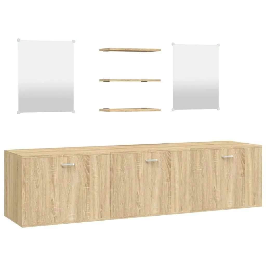 6 Piece Bathroom Furniture Set Oak Engineered Wood 242566