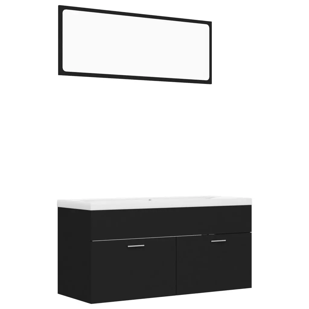 Bathroom Furniture Set Black Engineered Wood 3070893