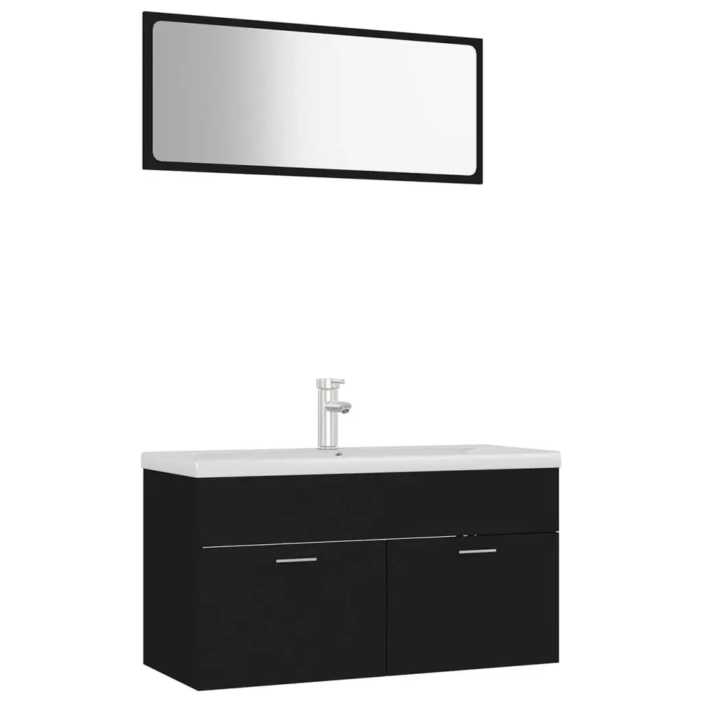 Bathroom Furniture Set Black Engineered Wood 3070884