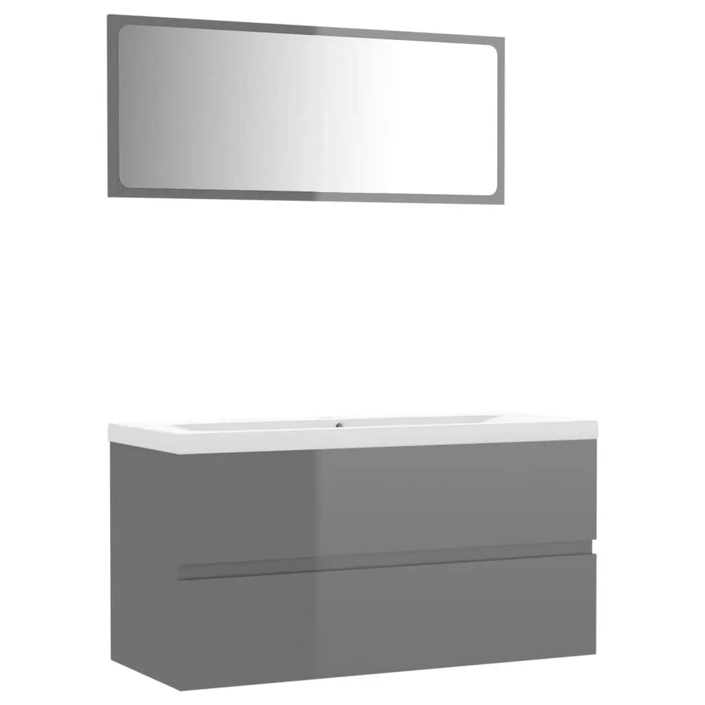 Bathroom Furniture Set High Gloss Grey Engineered Wood 3071611