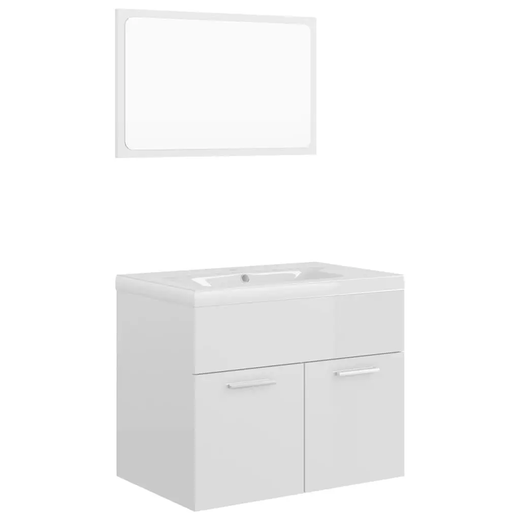 Bathroom Furniture Set High Gloss White Engineered Wood 3070871