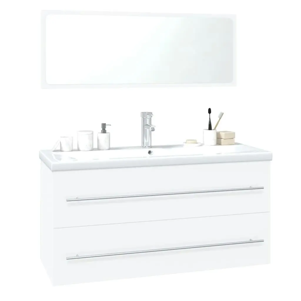 Bathroom Furniture Set High Gloss White Engineered Wood 3152857