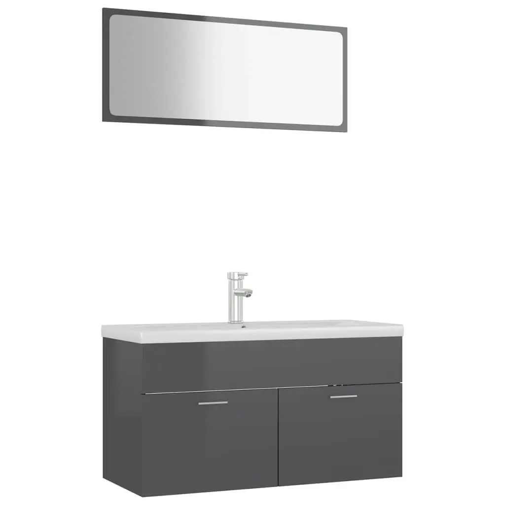 Bathroom Furniture Set High Gloss Grey Engineered Wood 3070891