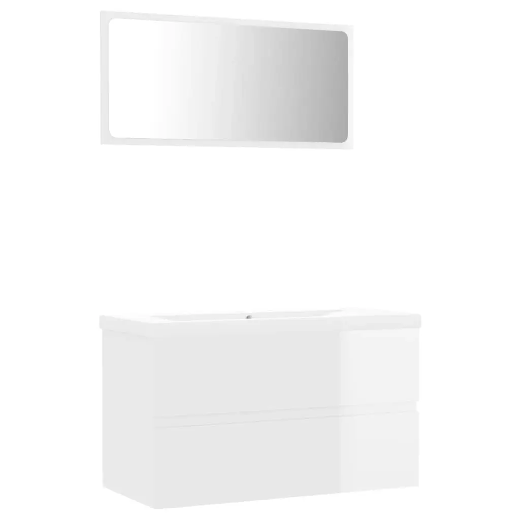 Bathroom Furniture Set High Gloss White Engineered Wood 3071600