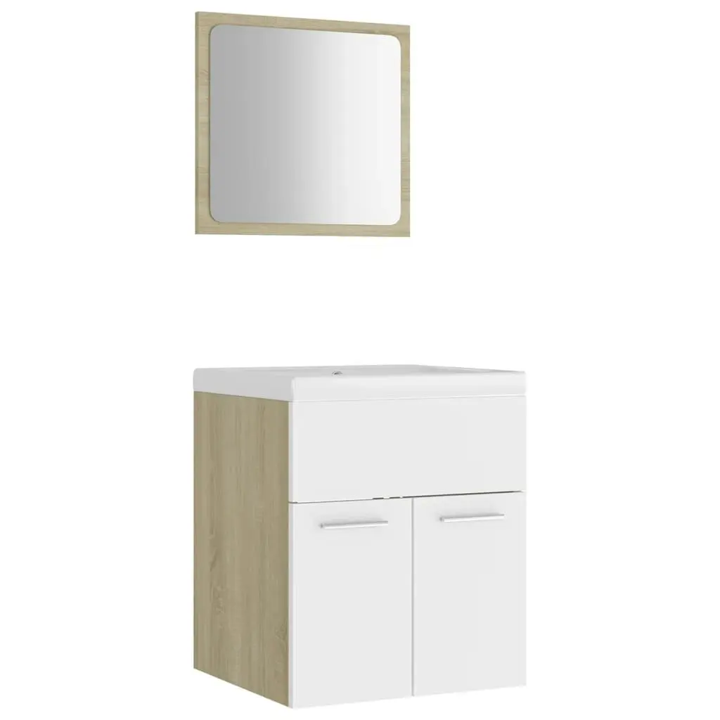 Bathroom Furniture Set White and Sonoma Oak Engineered Wood 3070861