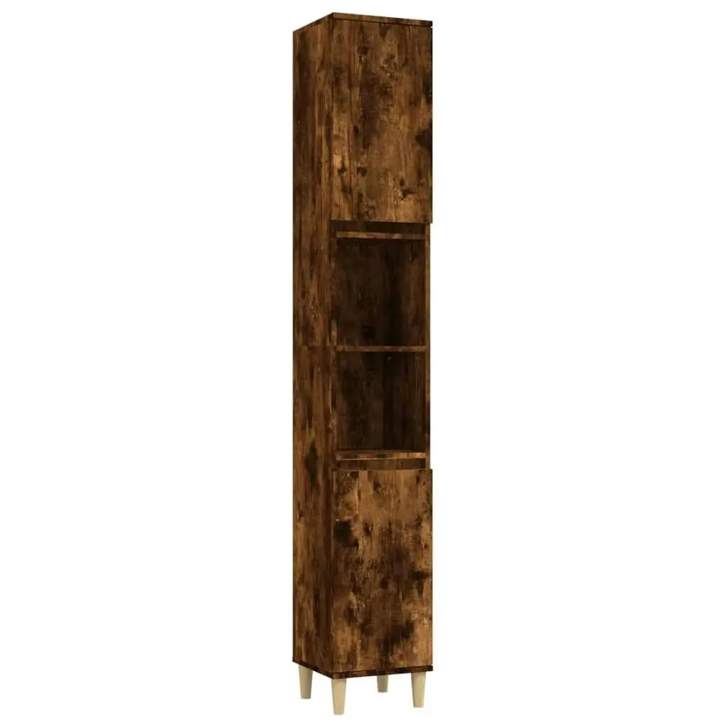 Bathroom Cabinet Smoked Oak 30x30x190 cm Engineered Wood 819793