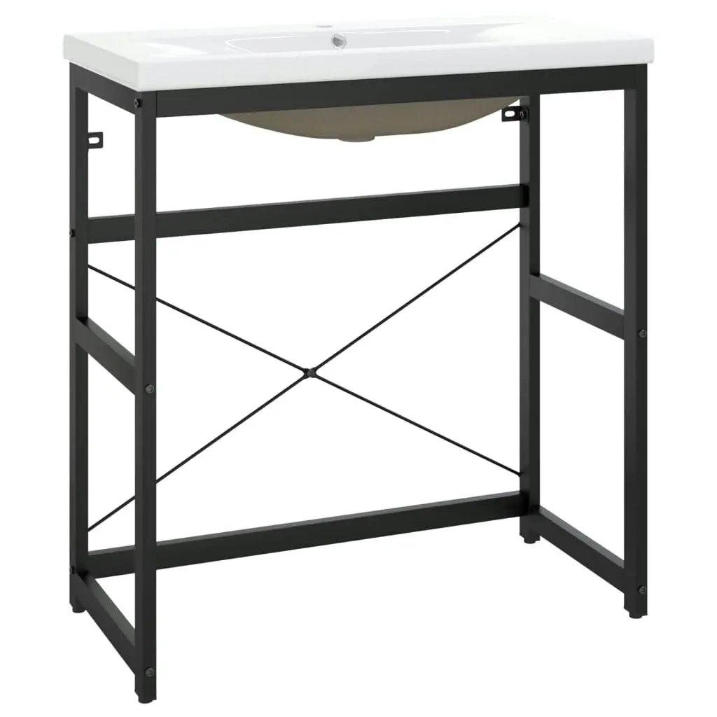 Bathroom Washbasin Frame with Built-in Basin Black Iron 3101390