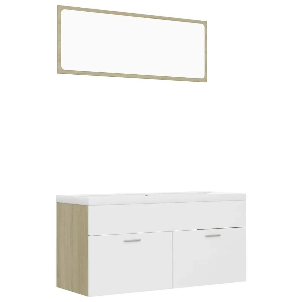 Bathroom Furniture Set White and Sonoma Oak Engineered Wood 3070897