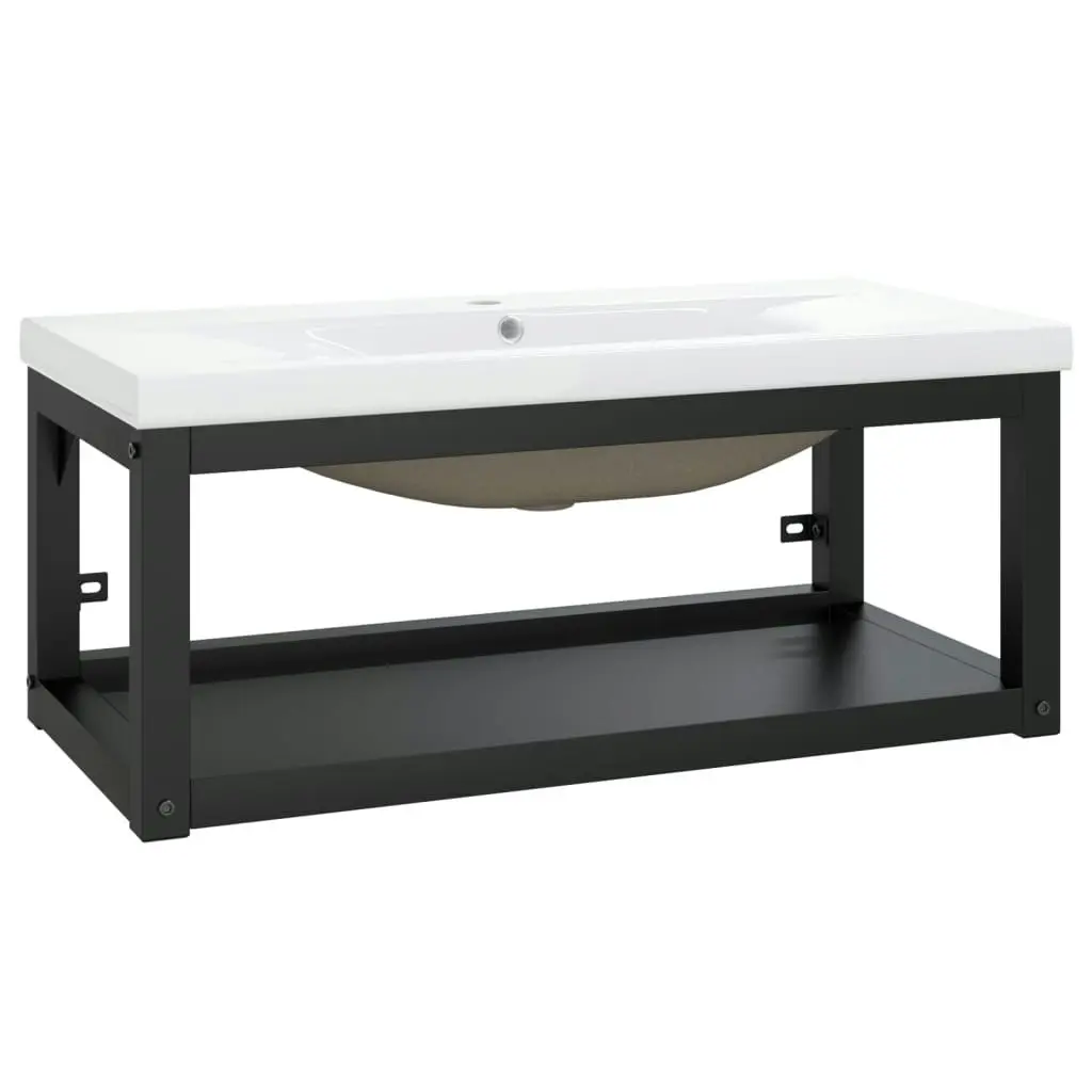 Bathroom Washbasin Frame with Built-in Basin Black Iron 3101384