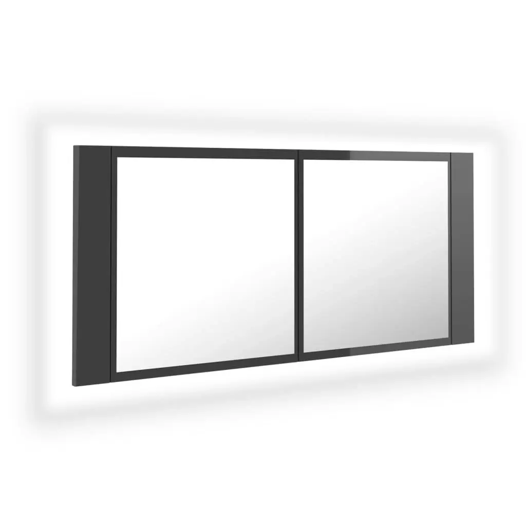 LED Bathroom Mirror Cabinet High Gloss Grey 100x12x45 cm Acrylic 804987