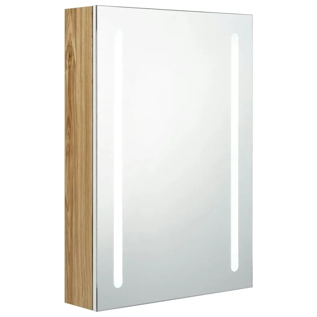 LED Bathroom Mirror Cabinet White and Oak 50x13x70 cm 326500