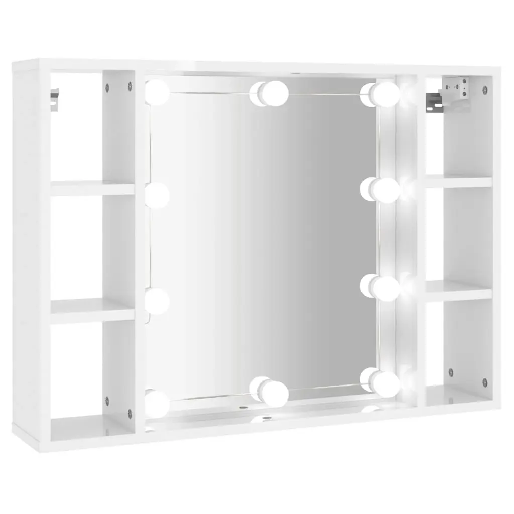 Mirror Cabinet with LED High Gloss White 76x15x55 cm 808861