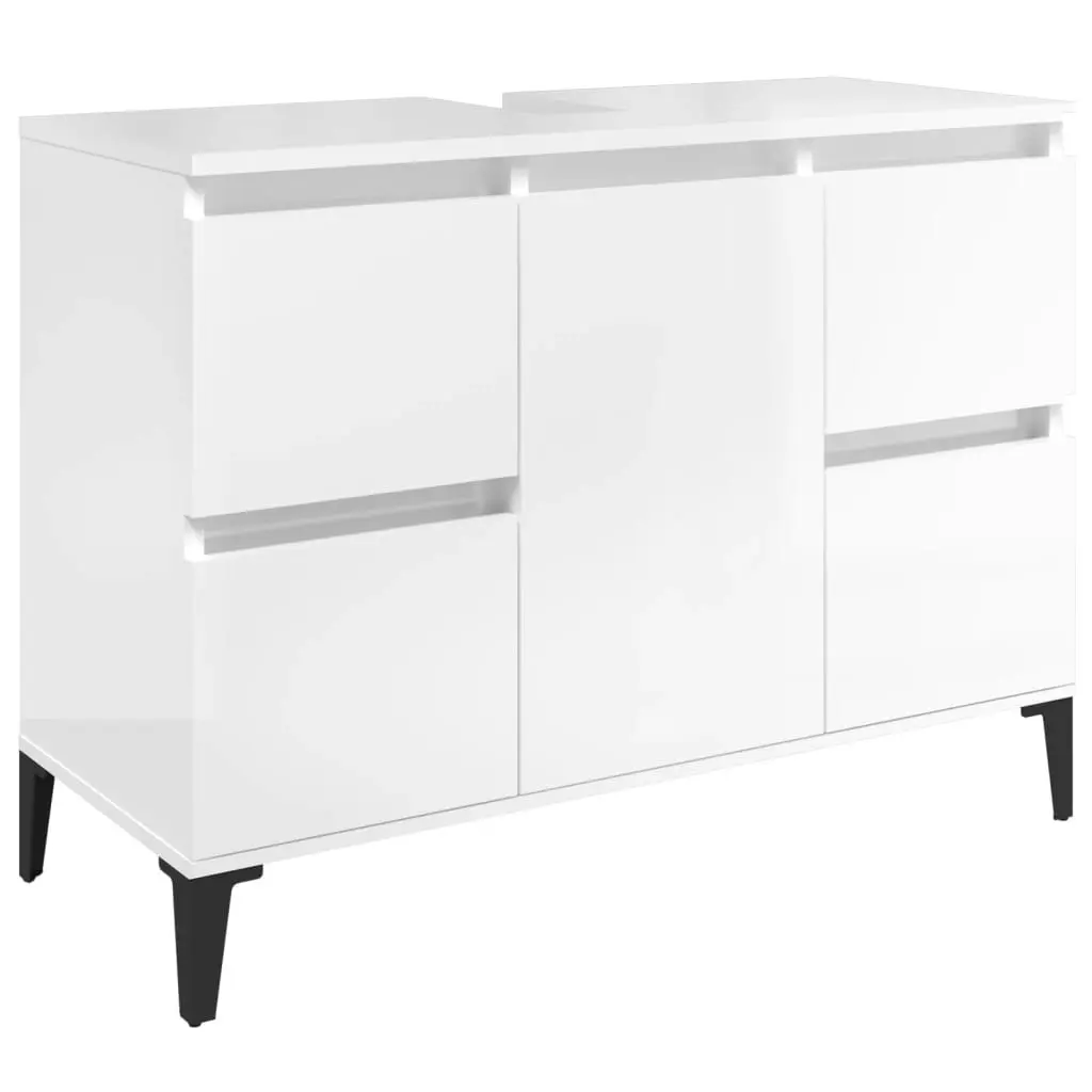 Sink Cabinet High Gloss White 80x33x60 cm Engineered Wood 821278