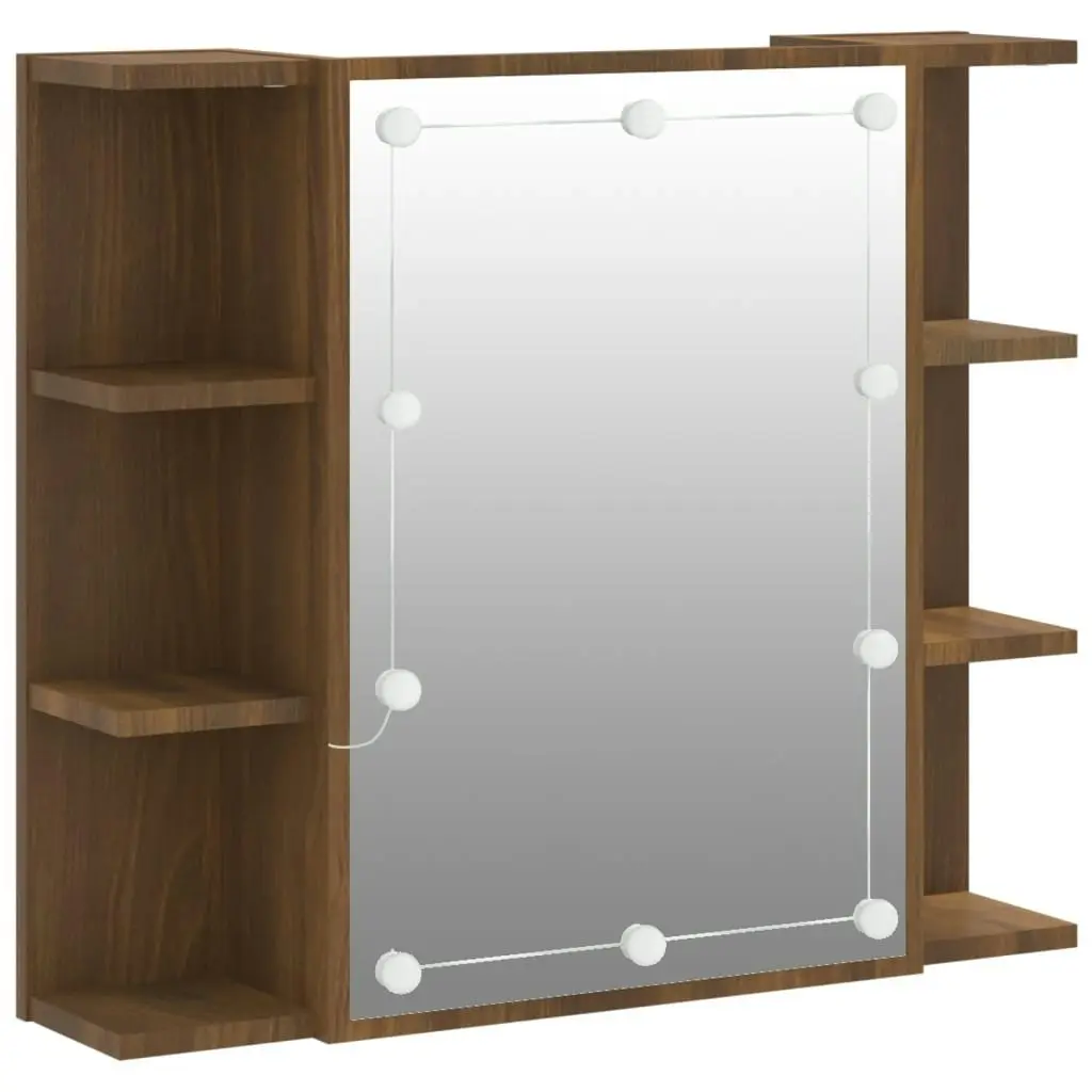 Mirror Cabinet with LED Brown Oak 70x16.5x60 cm 820453