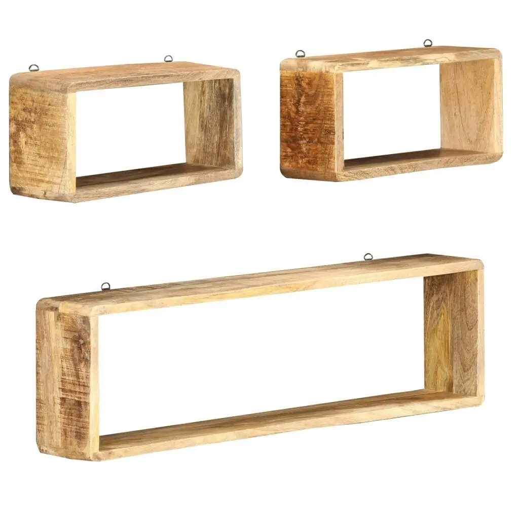 3 Piece Wall Cube Shelf Set Soild Mango Wood 285844